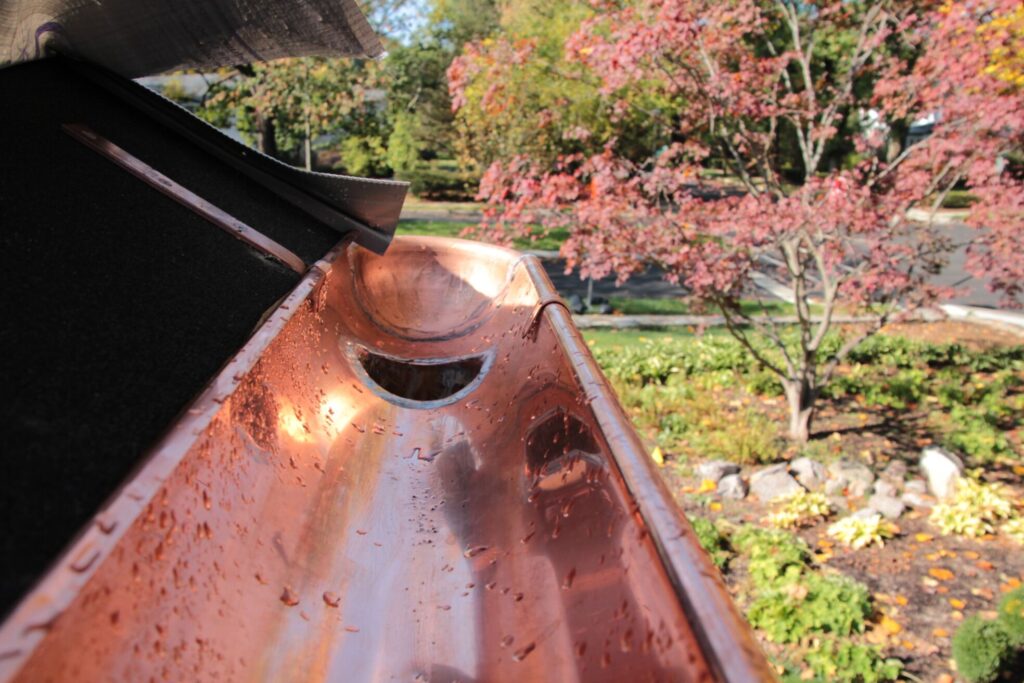 copper gutter closeup