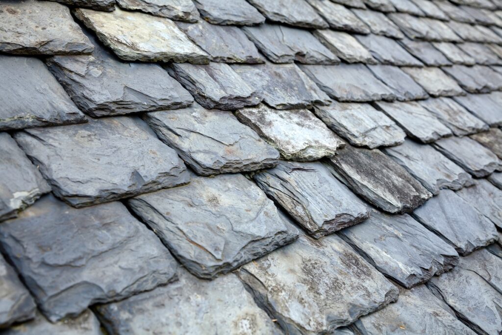 Aged weathered grey slate tile roof