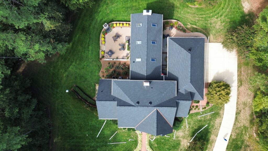 designer shingles aerial view of roof