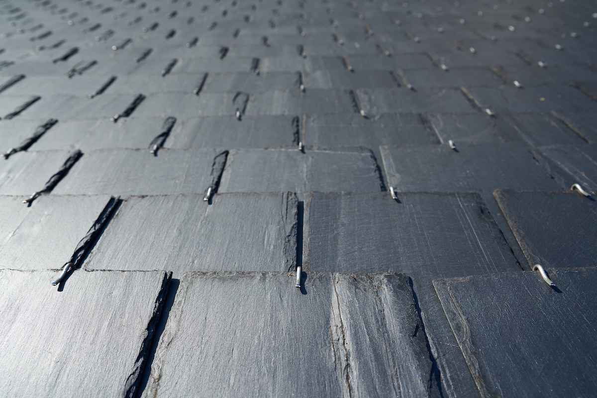 Black slate roof tiles