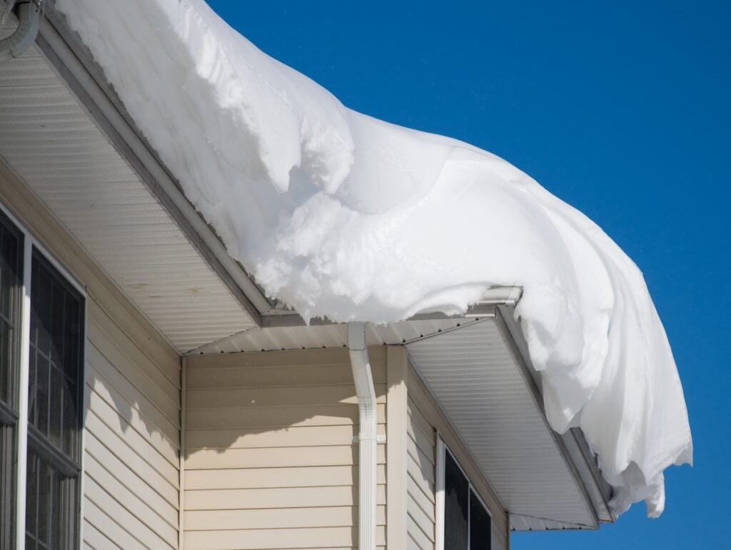 Snow drift on roof after two days of snowfalls