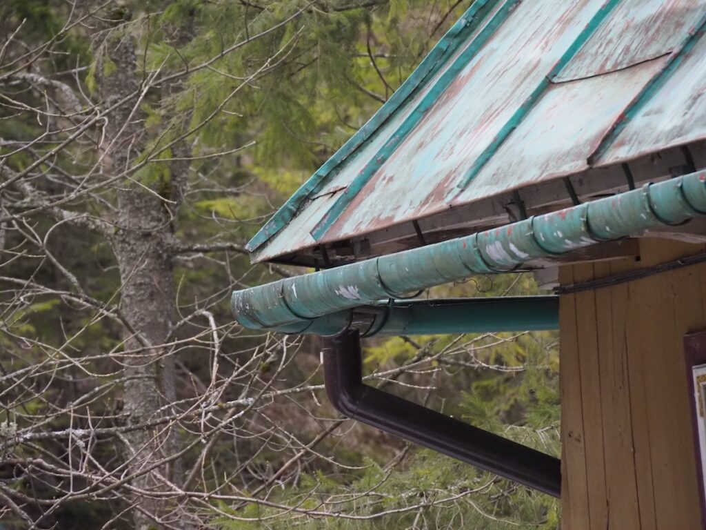 Patina Copper Roof and Gutter, Close-up