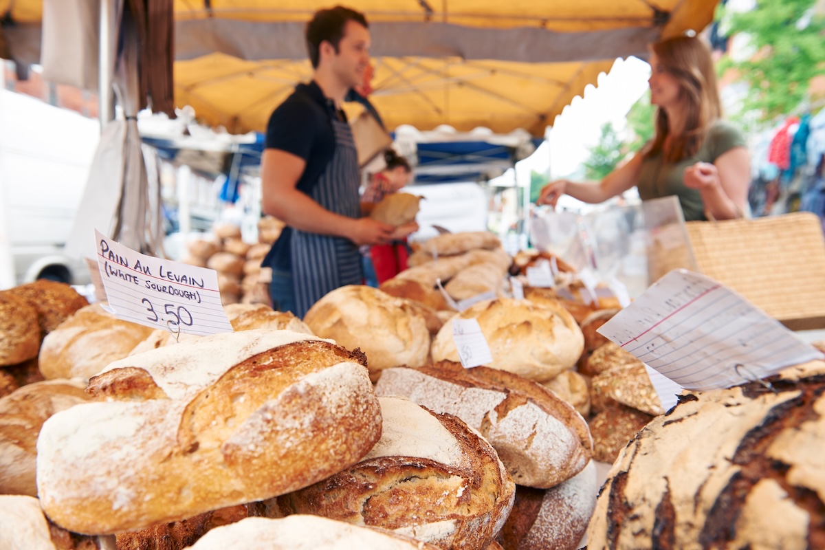 Fresh Bread For Sale On Market Stall